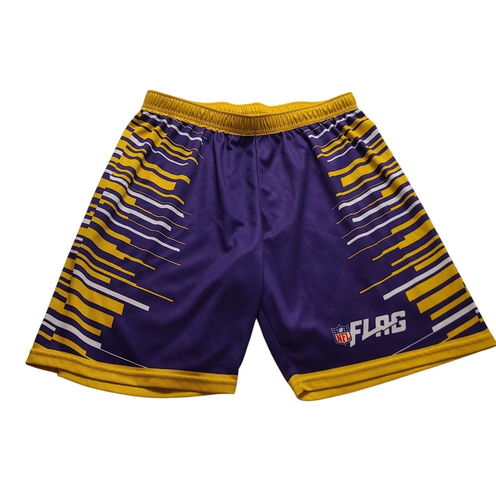 NFL Flag Football Athletic Mesh Shorts Purple Gold Graphic Print Men's Small